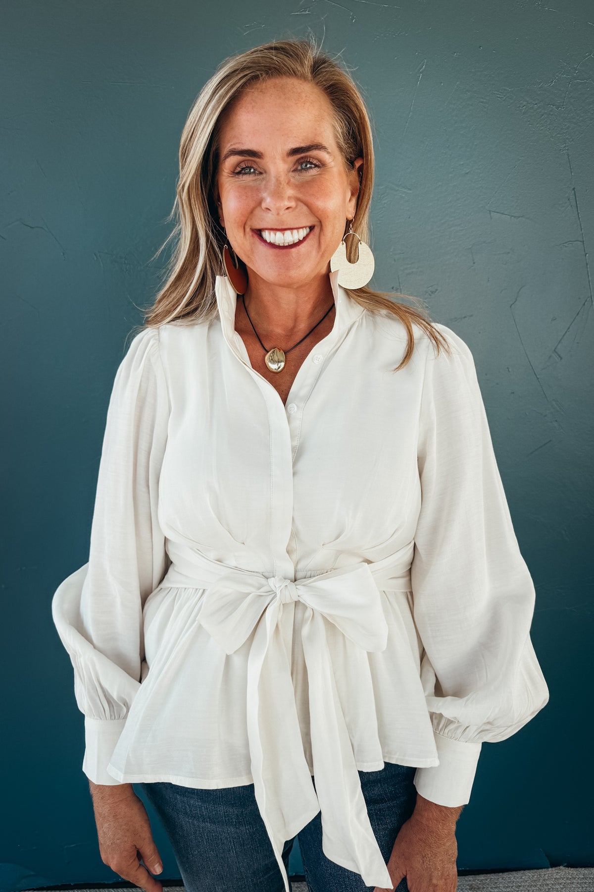 Opal Peplum Button Down Blouse
