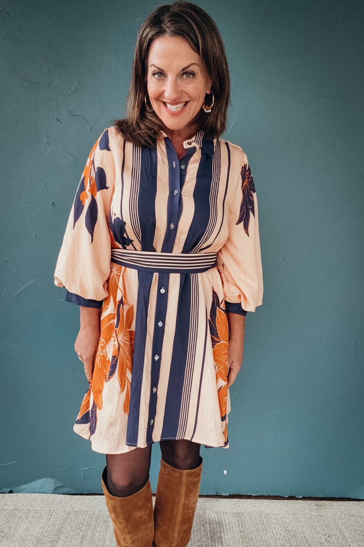 Celine Printed Long Balloon Sleeve Dress