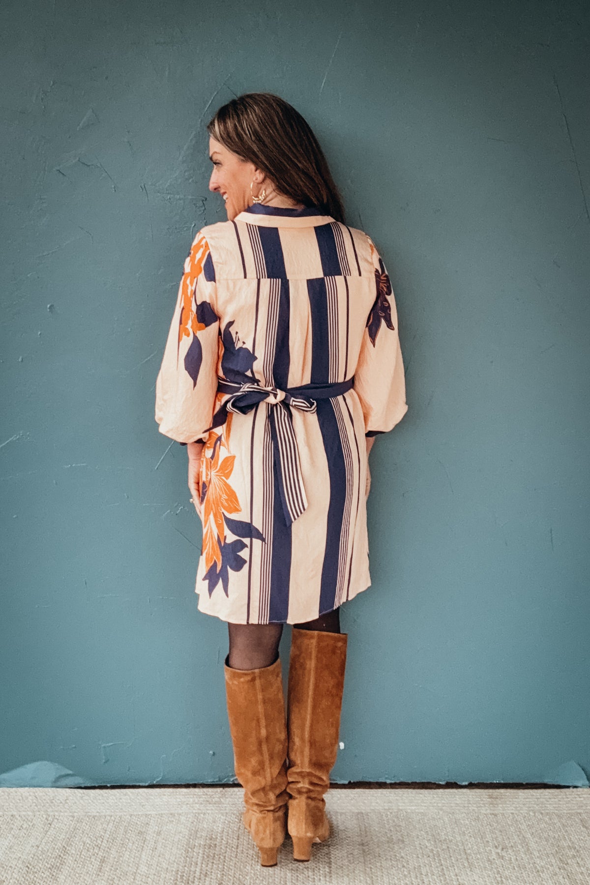 Celine Printed Long Balloon Sleeve Dress