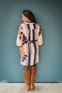 Celine Printed Long Balloon Sleeve Dress