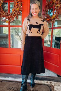 Elise Corduroy Midi Skirt in Black