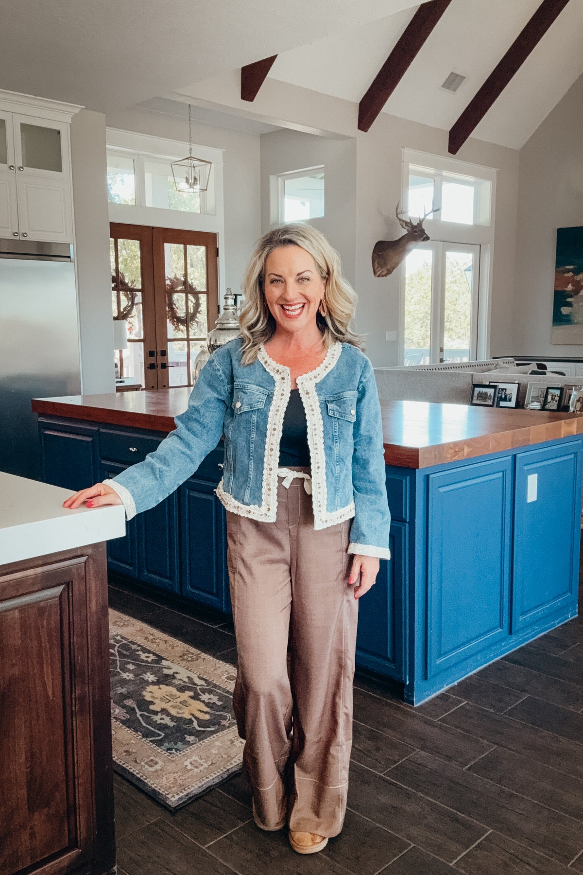 Monroe Contrast Stitch Wide Leg Pants