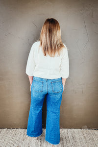 Arden Half Sleeve Button Down Knit Cardigan in Ivory