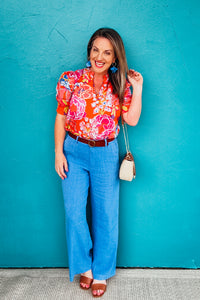 Meg Wide Leg Linen Pants Cornflower Blue