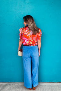 Meg Wide Leg Linen Pants Cornflower Blue