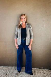 Adrienne Shirred Sleeve Textured Blazer in Olive