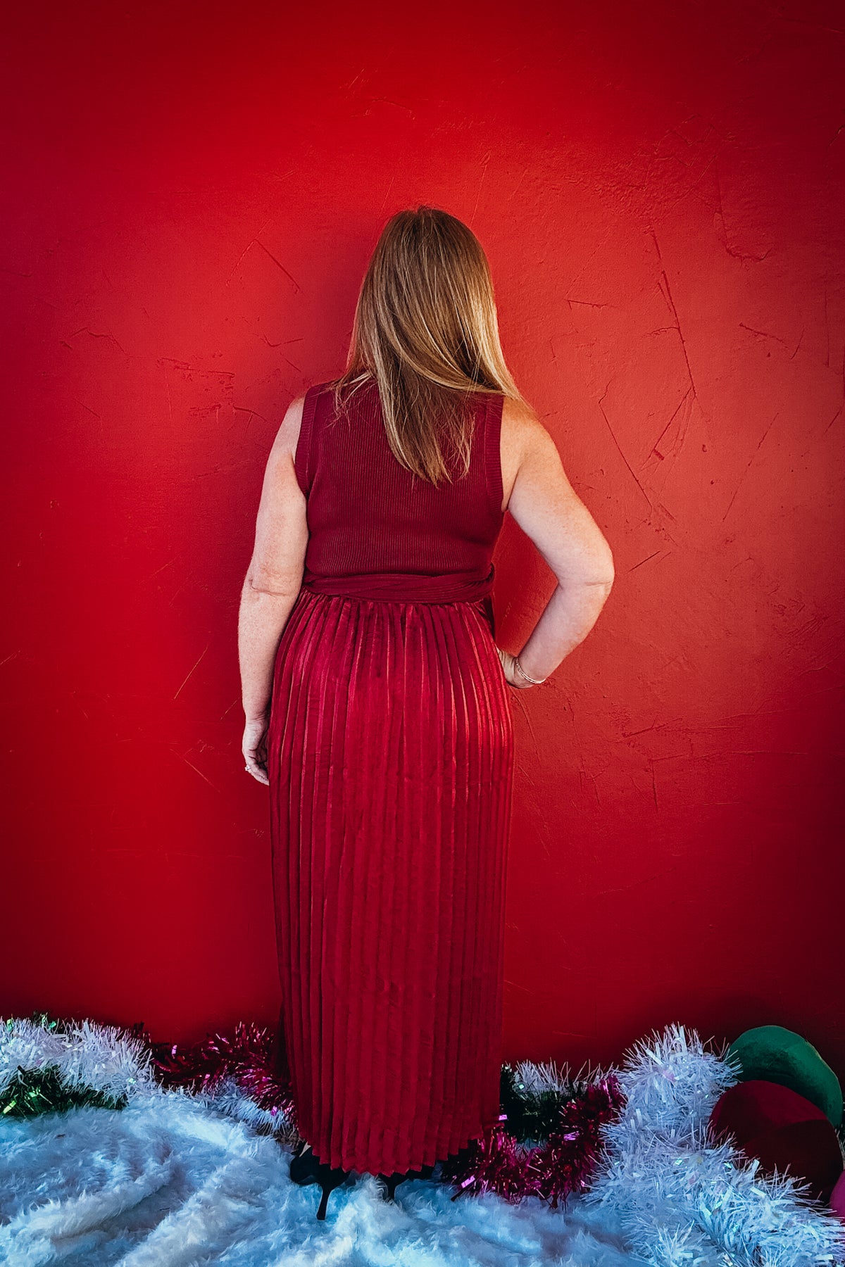 Melody Pleated Satin Skirt Dress