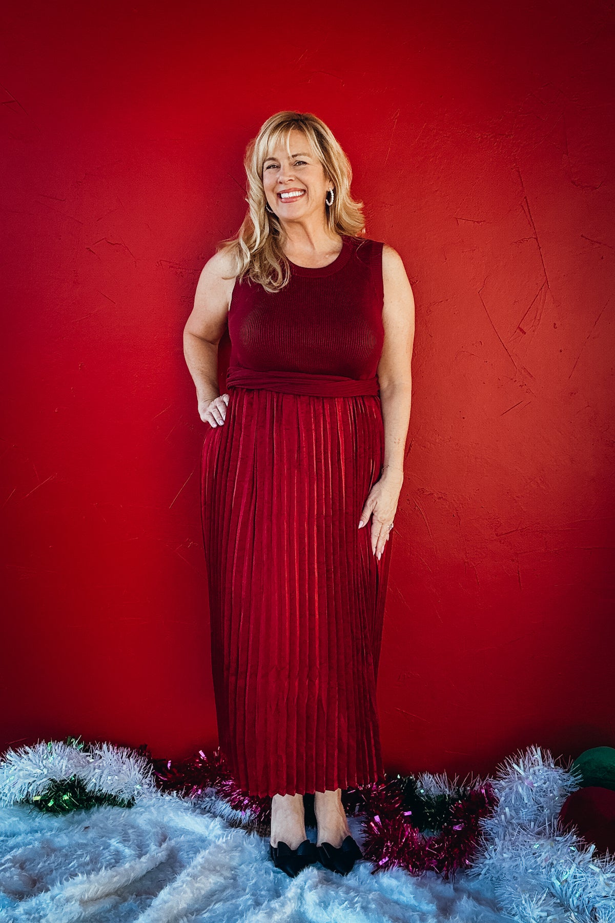 Melody Pleated Satin Skirt Dress