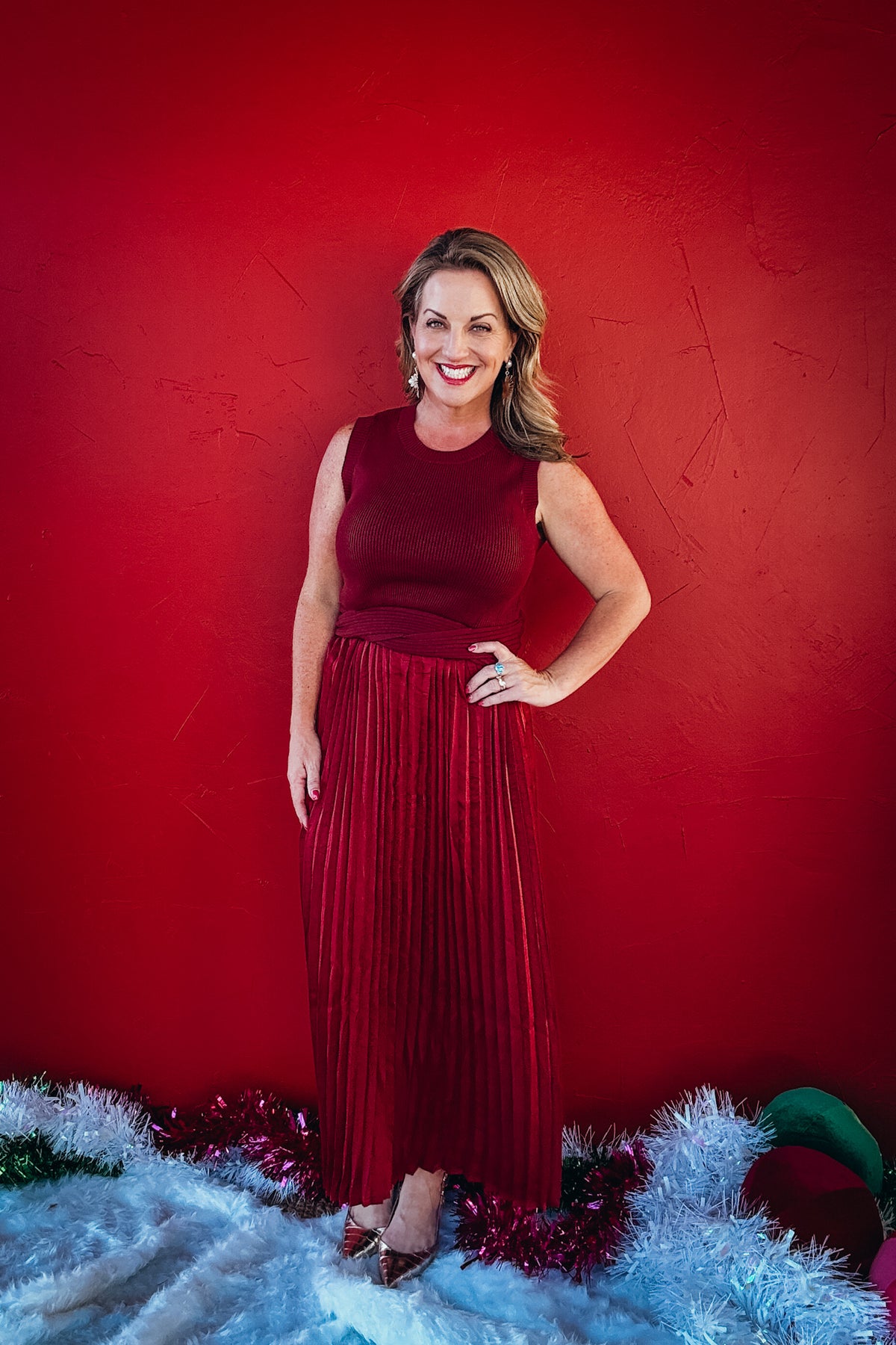 Melody Pleated Satin Skirt Dress