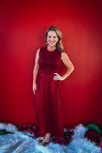 Melody Pleated Satin Skirt Dress