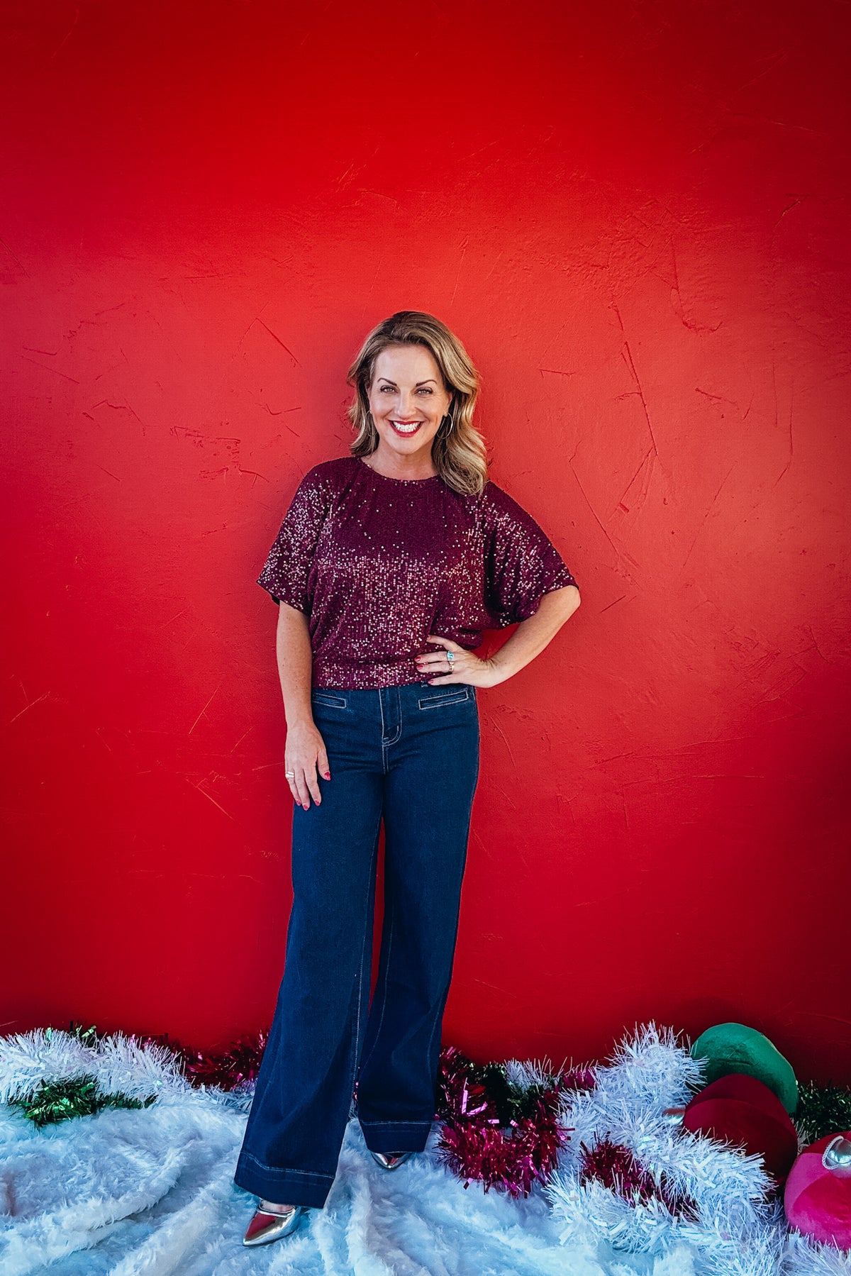 Seraphina Sequin Dolman Sleeve Top