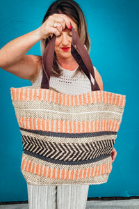 Jute Multi Color Chevron Tote Bag