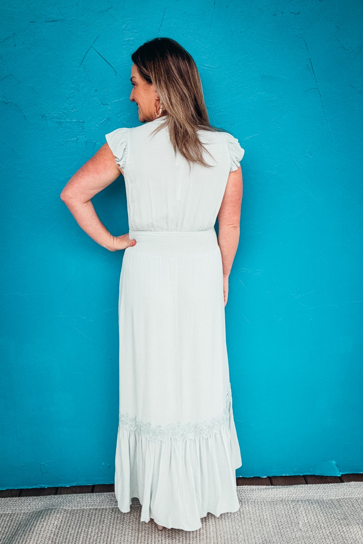 Aria Lace-trimmed Flutter Sleeve V-neck Maxi Dress