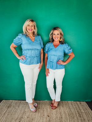 Josephine Ruffle Detailed Tiered Suede Top