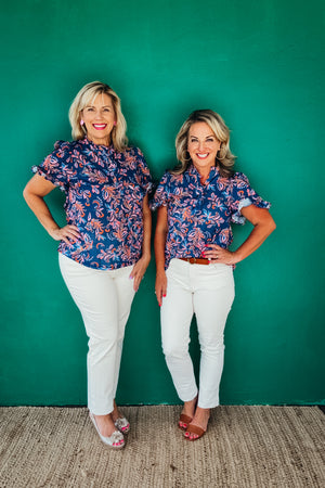 Amelia Mandarin Collar Paisley Blouse