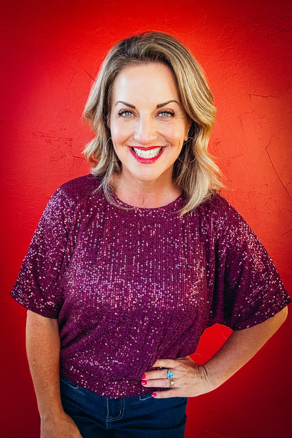 Seraphina Sequin Dolman Sleeve Top