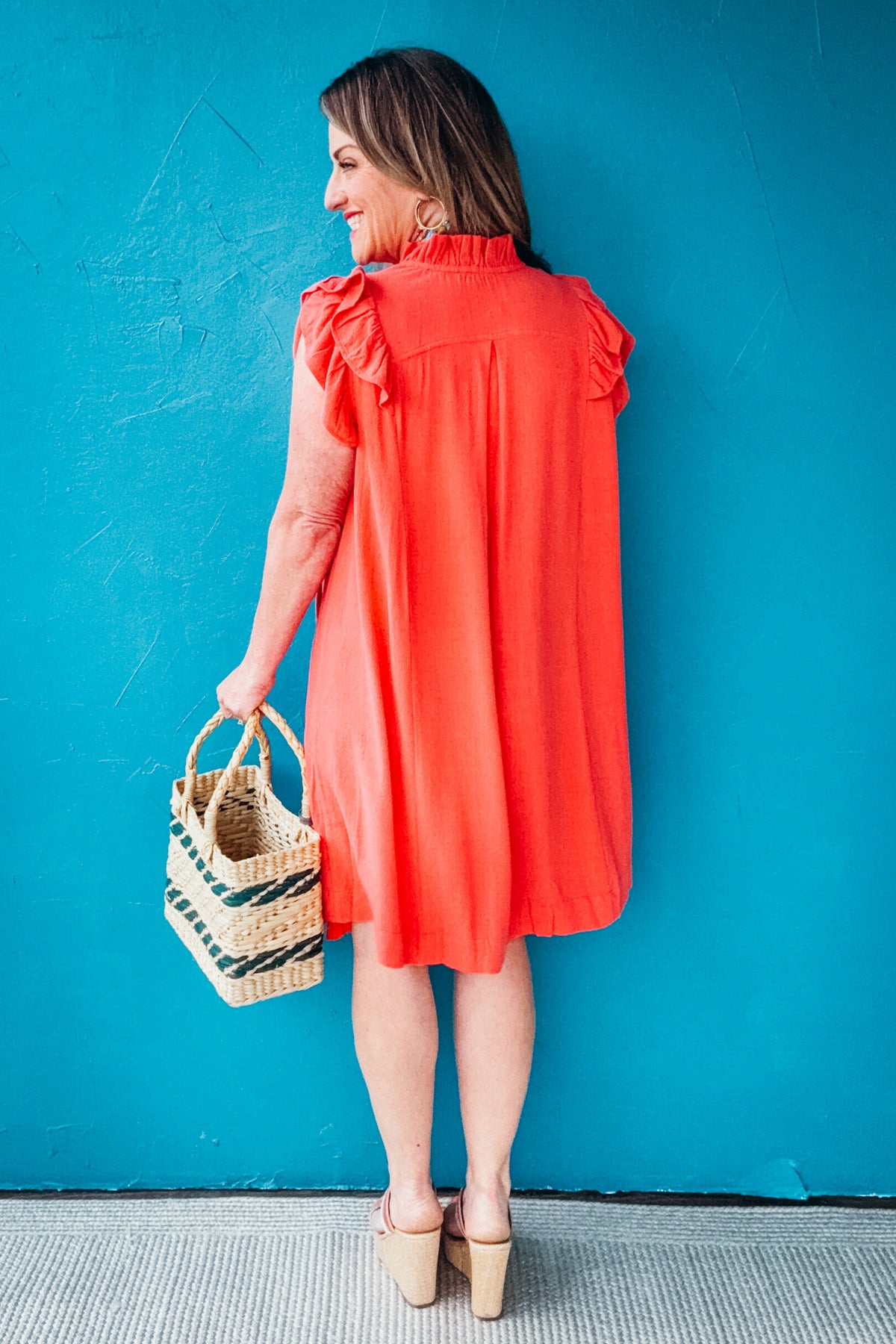 Mable Linen Flutter Sleeve Swing Dress with Pockets