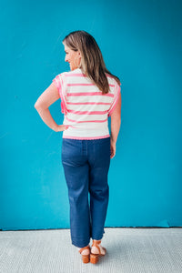 Ava Scallop Edge Striped Sweater Top
