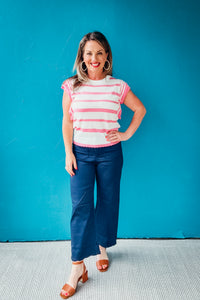 Ava Scallop Edge Striped Sweater Top