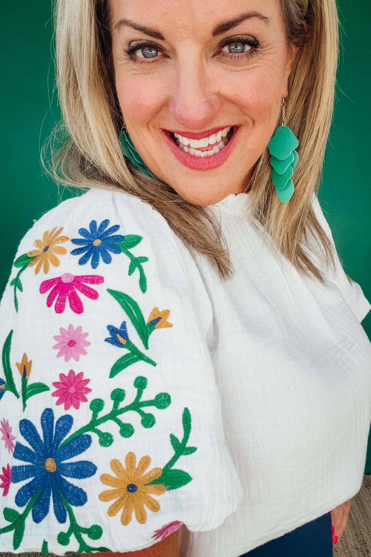 Olivia Embroidered Balloon Sleeve Cotton Gauze Blouse