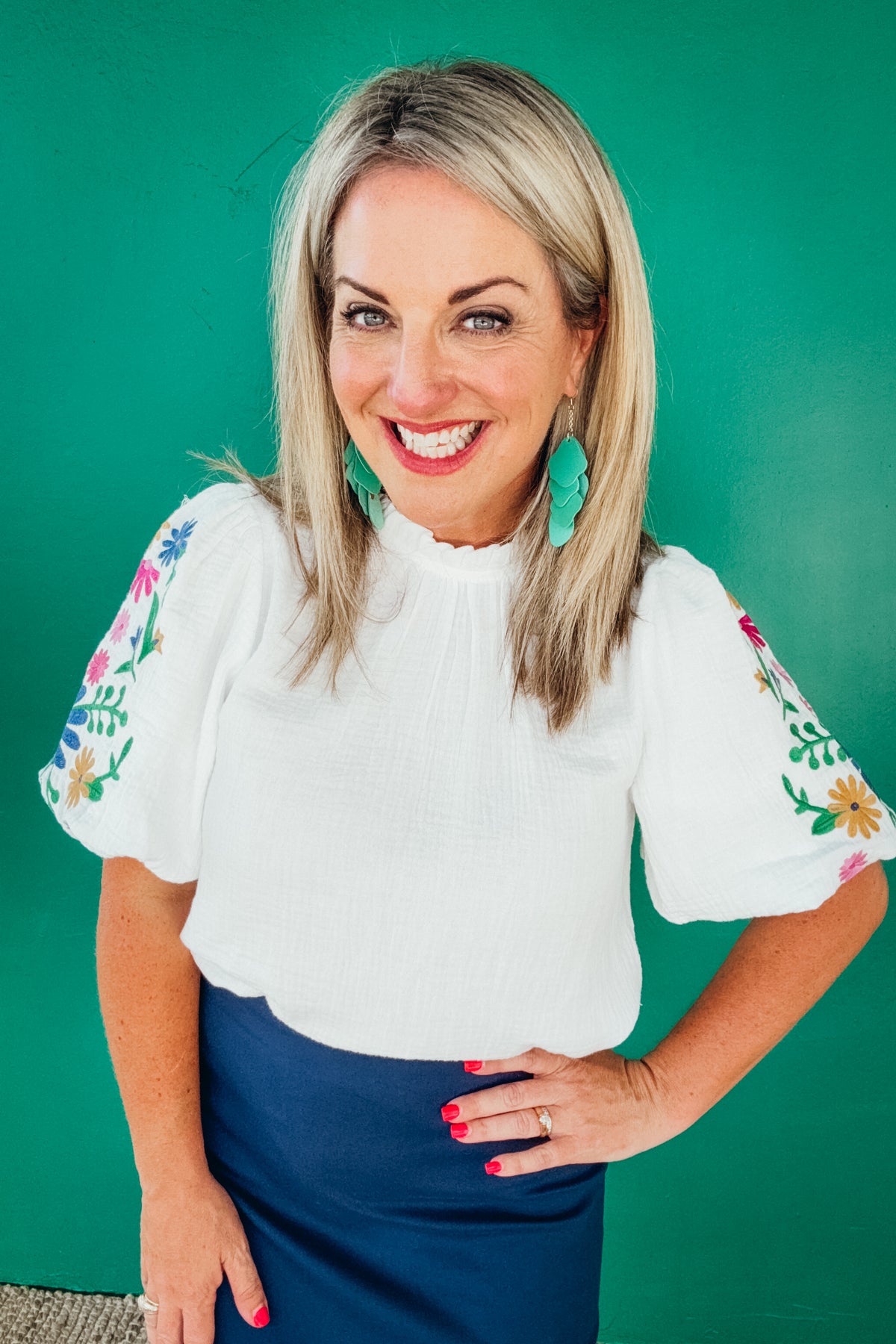 Olivia Embroidered Balloon Sleeve Cotton Gauze Blouse