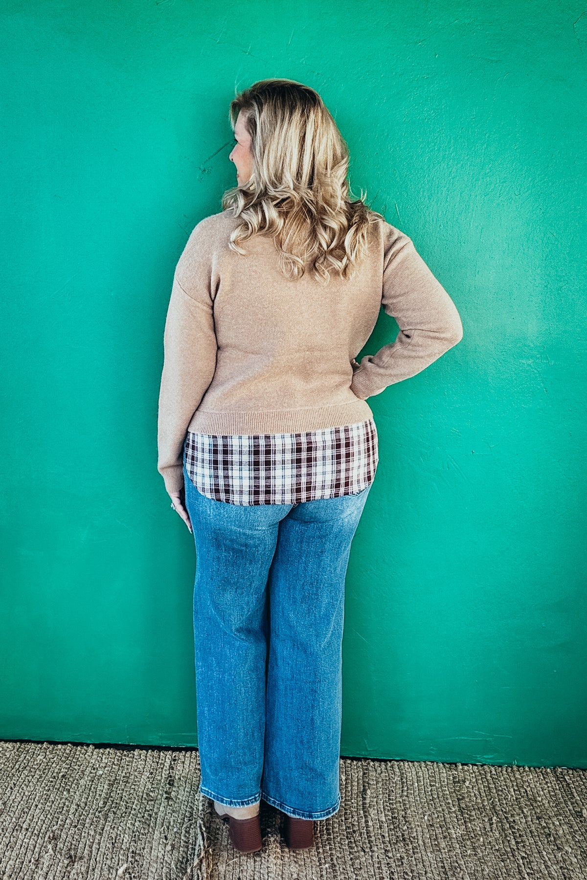 Georgia Plaid Contrast Mixed V Neck Sweater