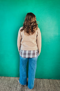 Georgia Plaid Contrast Mixed V Neck Sweater