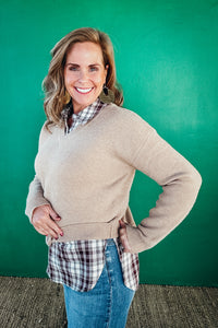 Georgia Plaid Contrast Mixed V Neck Sweater