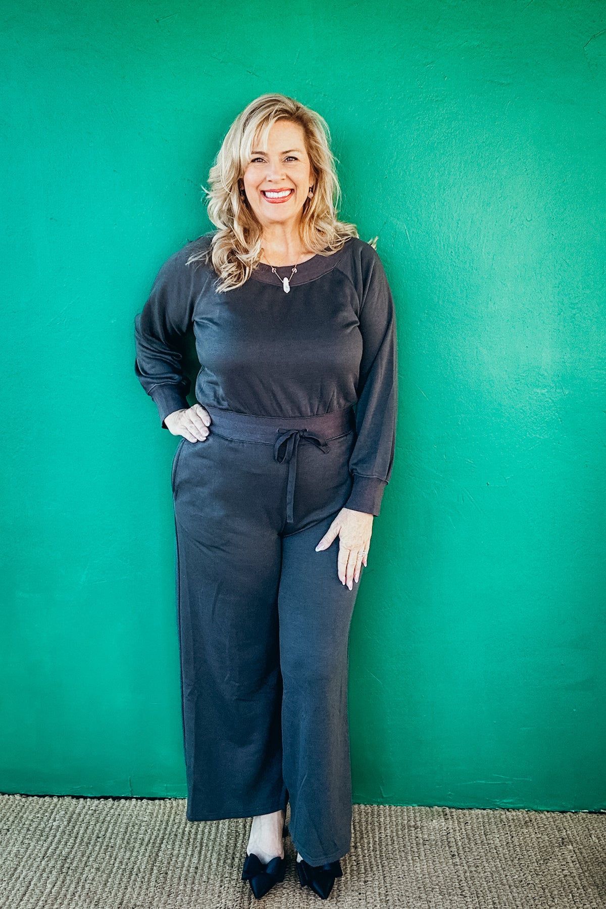 Cecily Wide Neck Off The Shoulder Knit Jumpsuit