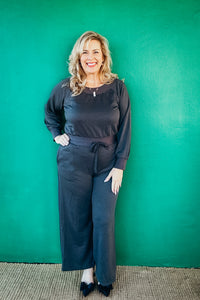 Cecily Wide Neck Off The Shoulder Knit Jumpsuit