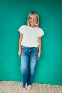 Genevieve Short Bubble Sleeve Textured Top