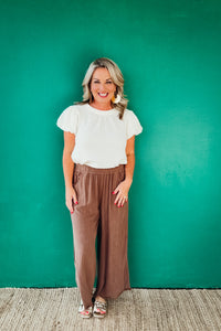 Genevieve Short Bubble Sleeve Textured Top