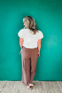 Tabitha Wide Leg Cropped Linen Pants in Cocoa