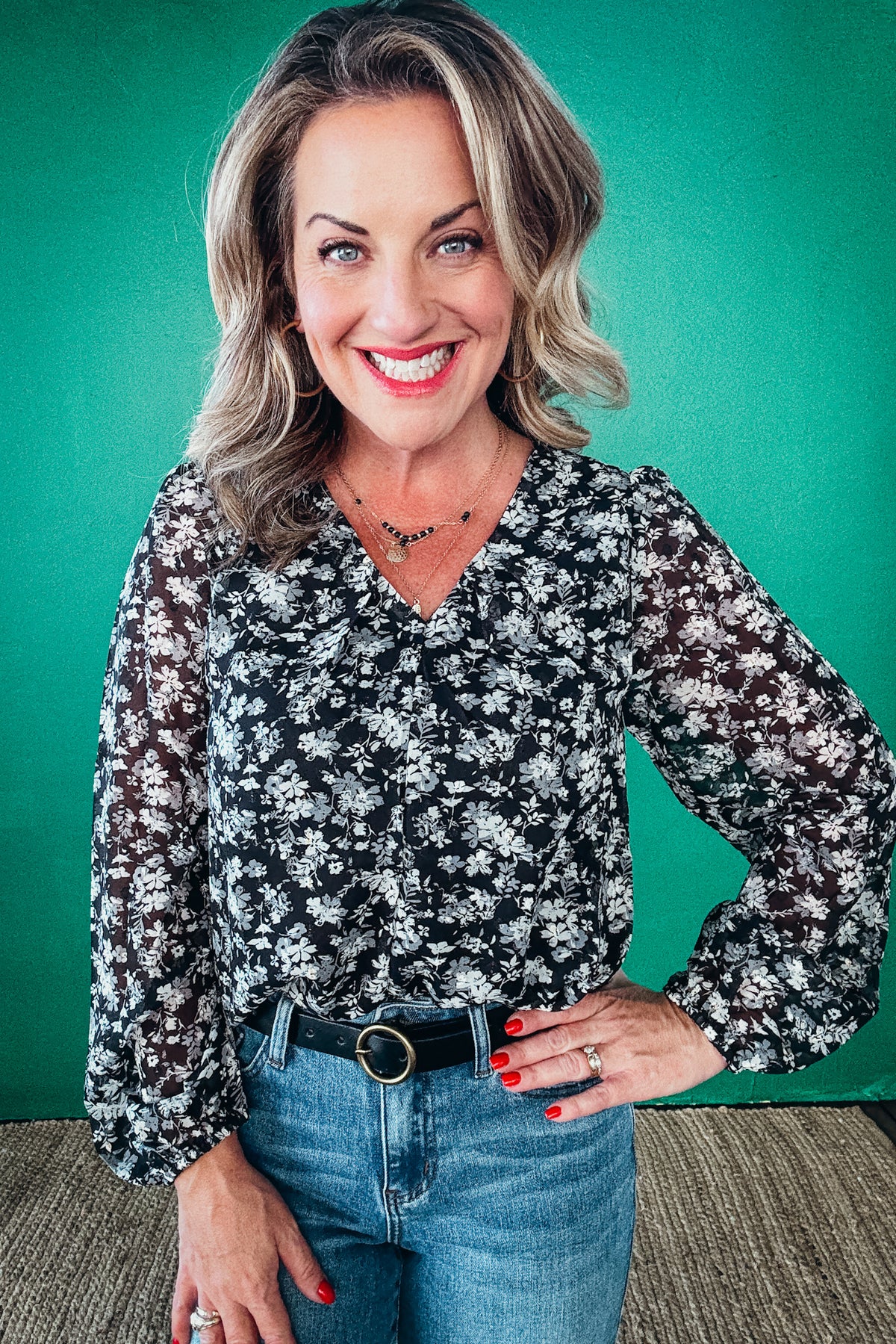 Grace Flower Print Pleat Detail Blouse