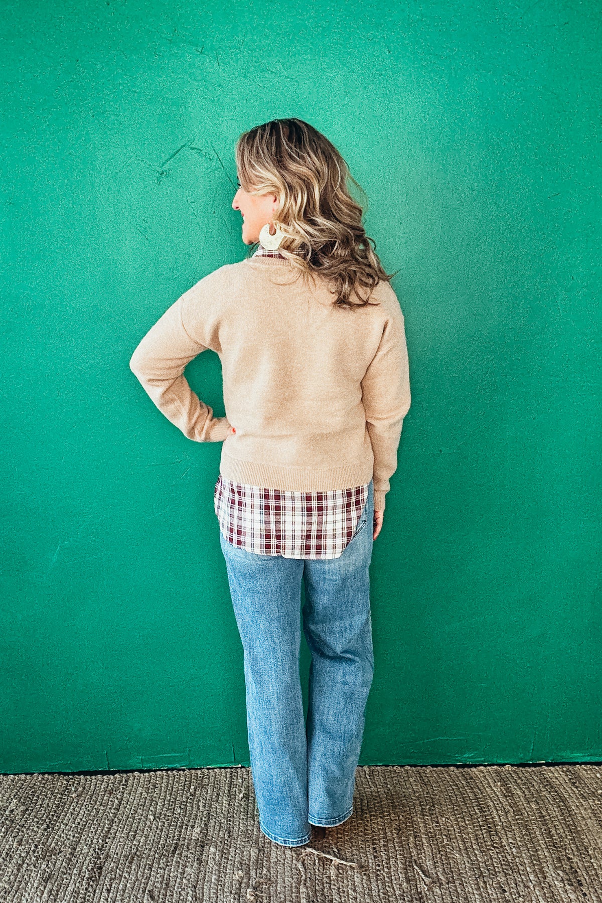 Georgia Plaid Contrast Mixed V Neck Sweater