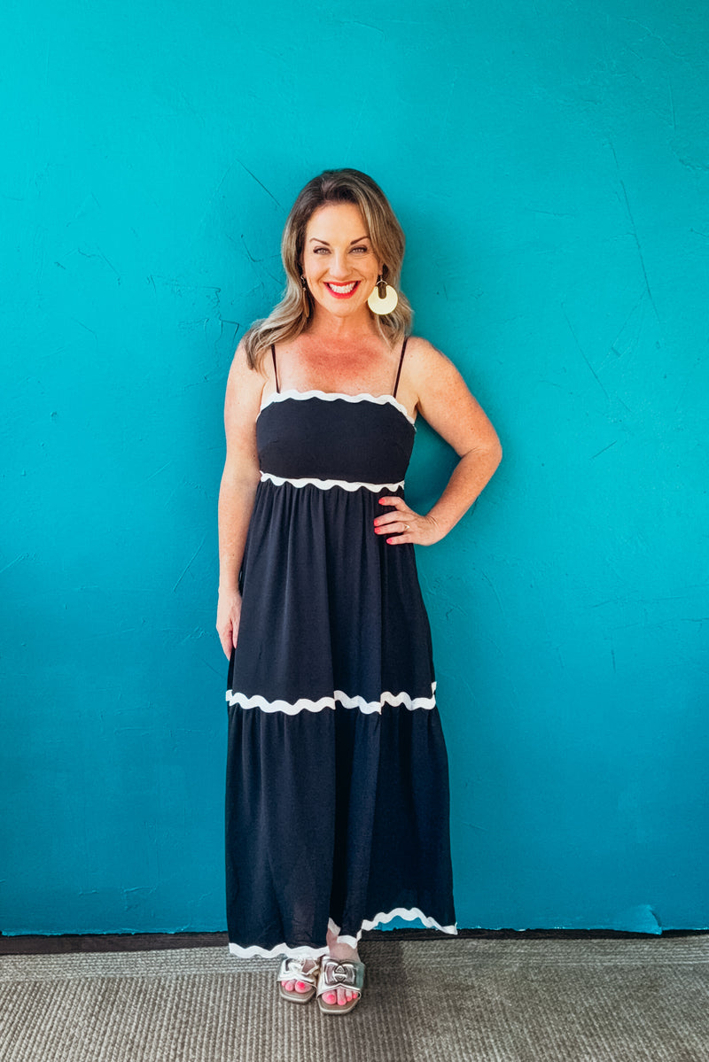 Sunny Ric Rac Trim Detail Maxi Strap Dress