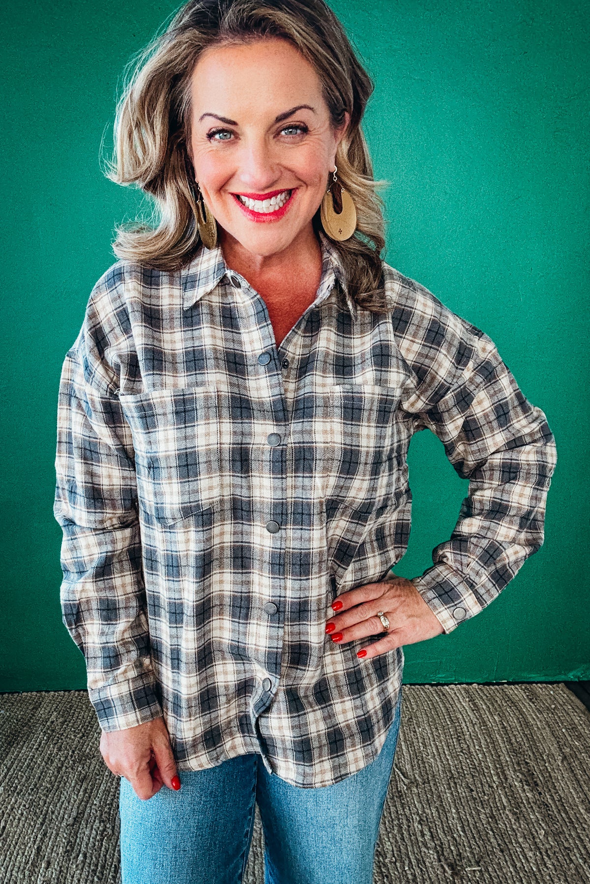 Heather Brushed Snap Button Down Plaid Shirt