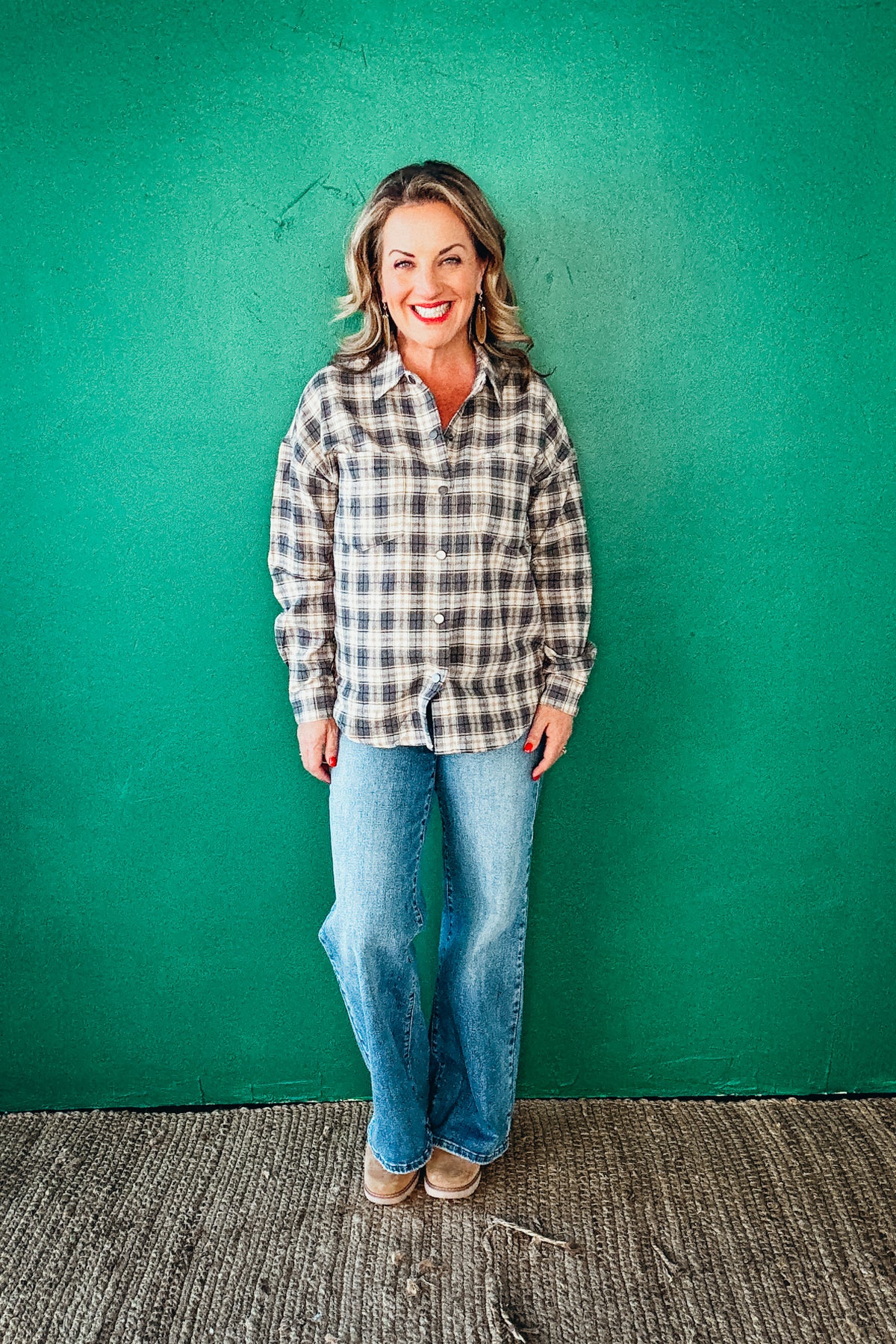 Heather Brushed Snap Button Down Plaid Shirt