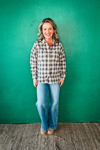 Heather Brushed Snap Button Down Plaid Shirt