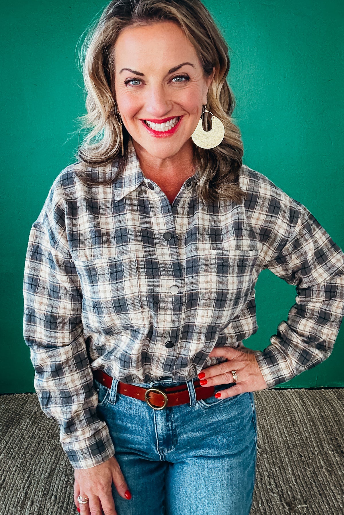 Heather Brushed Snap Button Down Plaid Shirt