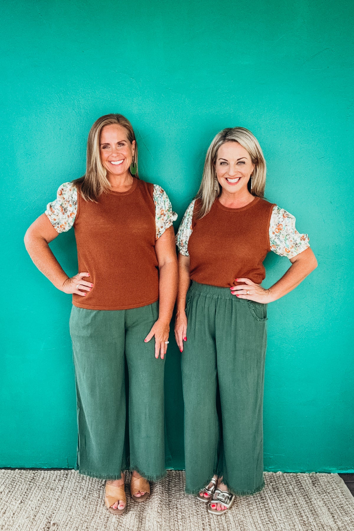 Tabitha Wide Leg Cropped Linen Pants in Palm Green