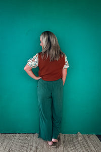 Tabitha Wide Leg Cropped Linen Pants in Palm Green