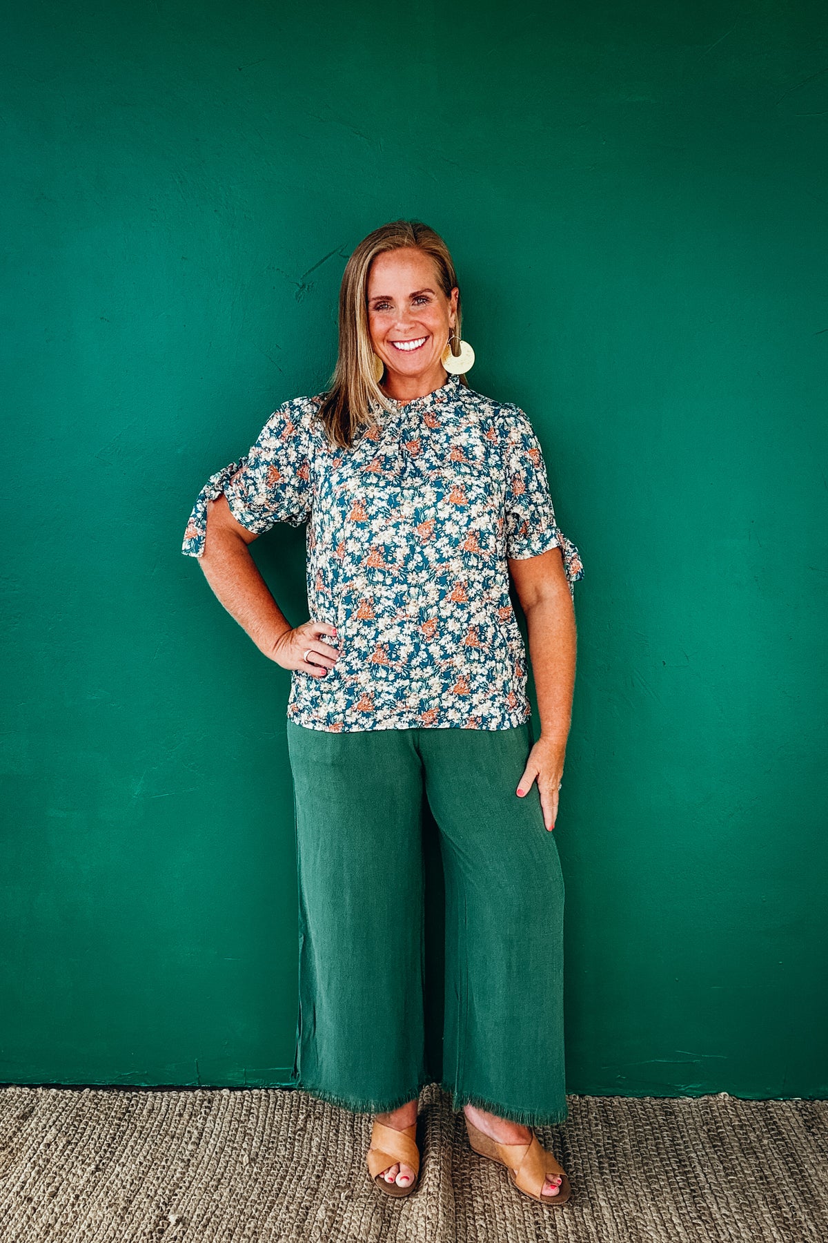 Audrey Tie Sleeve Ditzy Floral Print Blouse