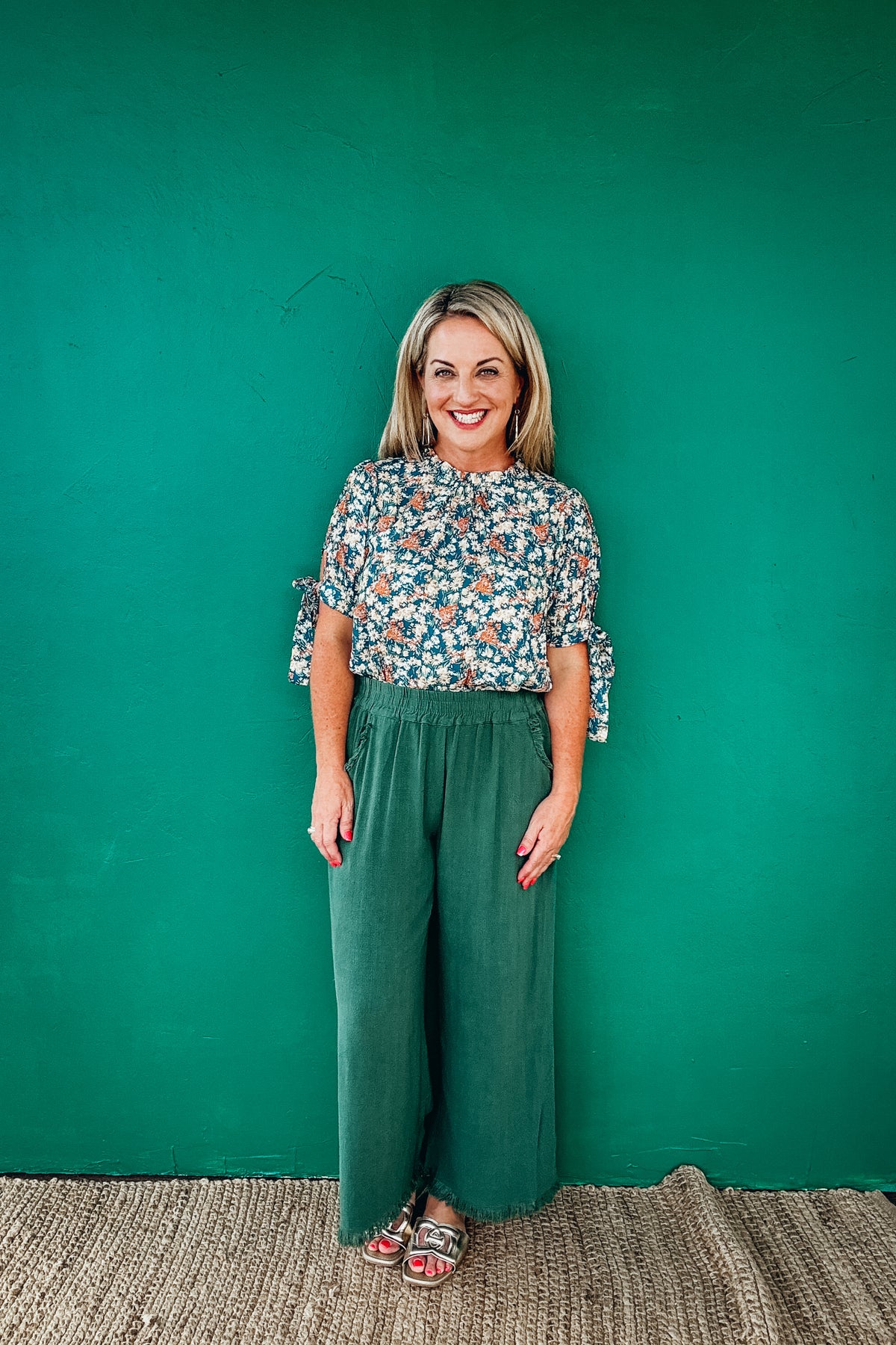 Audrey Tie Sleeve Ditzy Floral Print Blouse