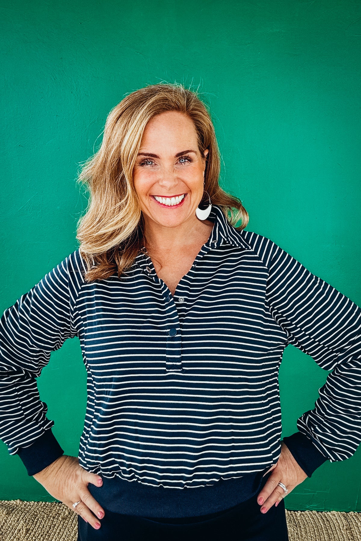 Henley Style Striped Sweatshirt