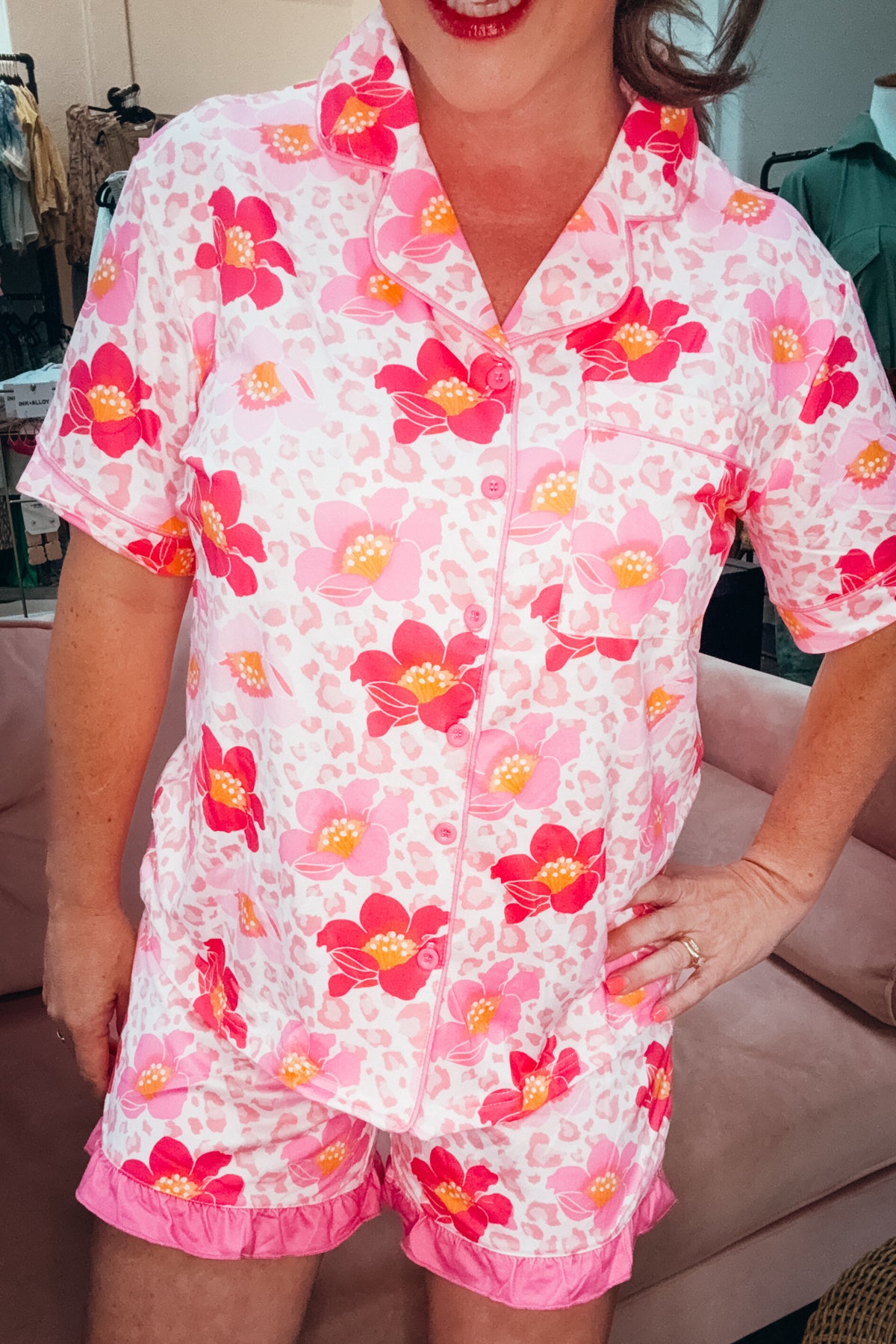 Spotted in Bloom Ruffle Pajama Set