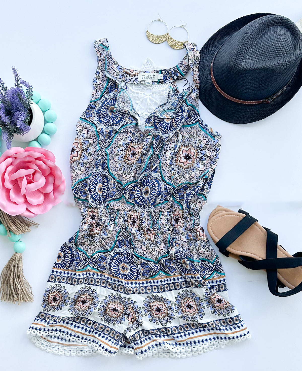 Lace Smocked Waist Romper