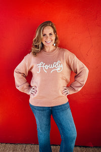 Howdy Embroidered Round Neck Oversized Sweater