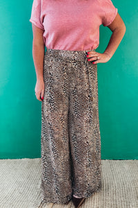Ashley Cheetah Looped Belt Wide Leg Pants
