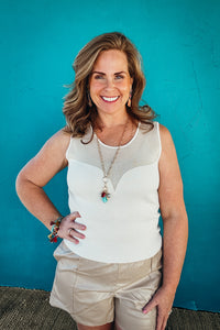 Indie Sweetheart Neck Knit Tank in Cream